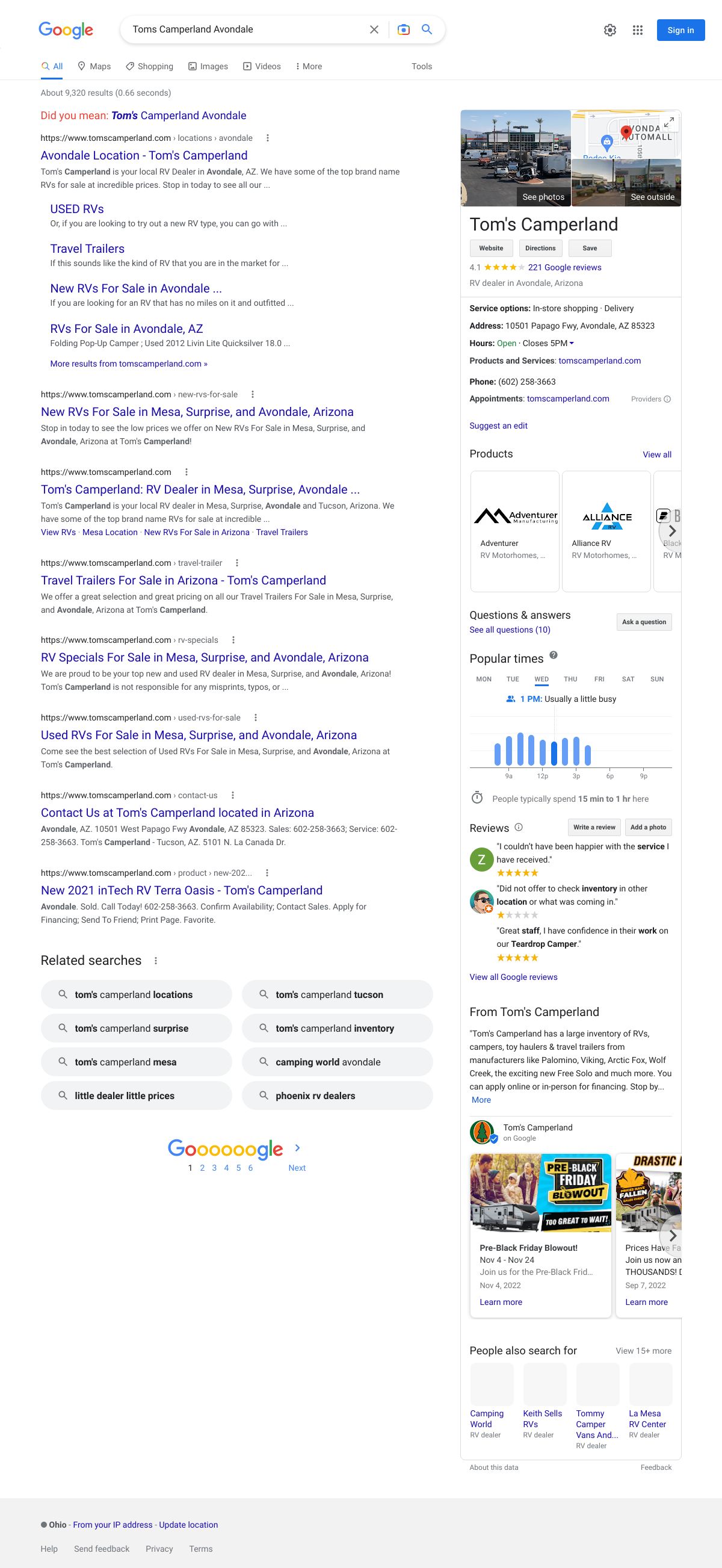 toms camperland avondale
