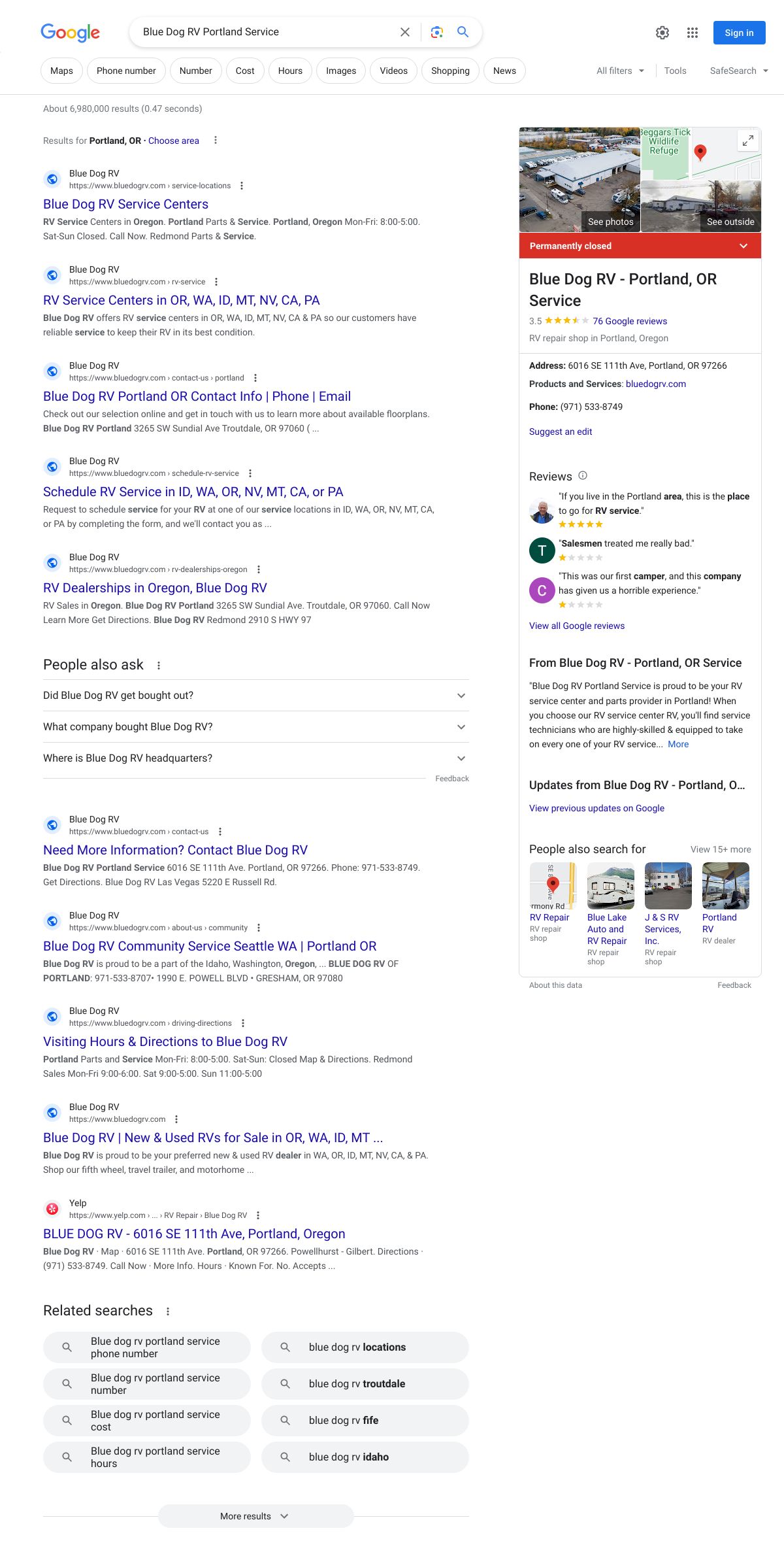 blue dog rv portland service