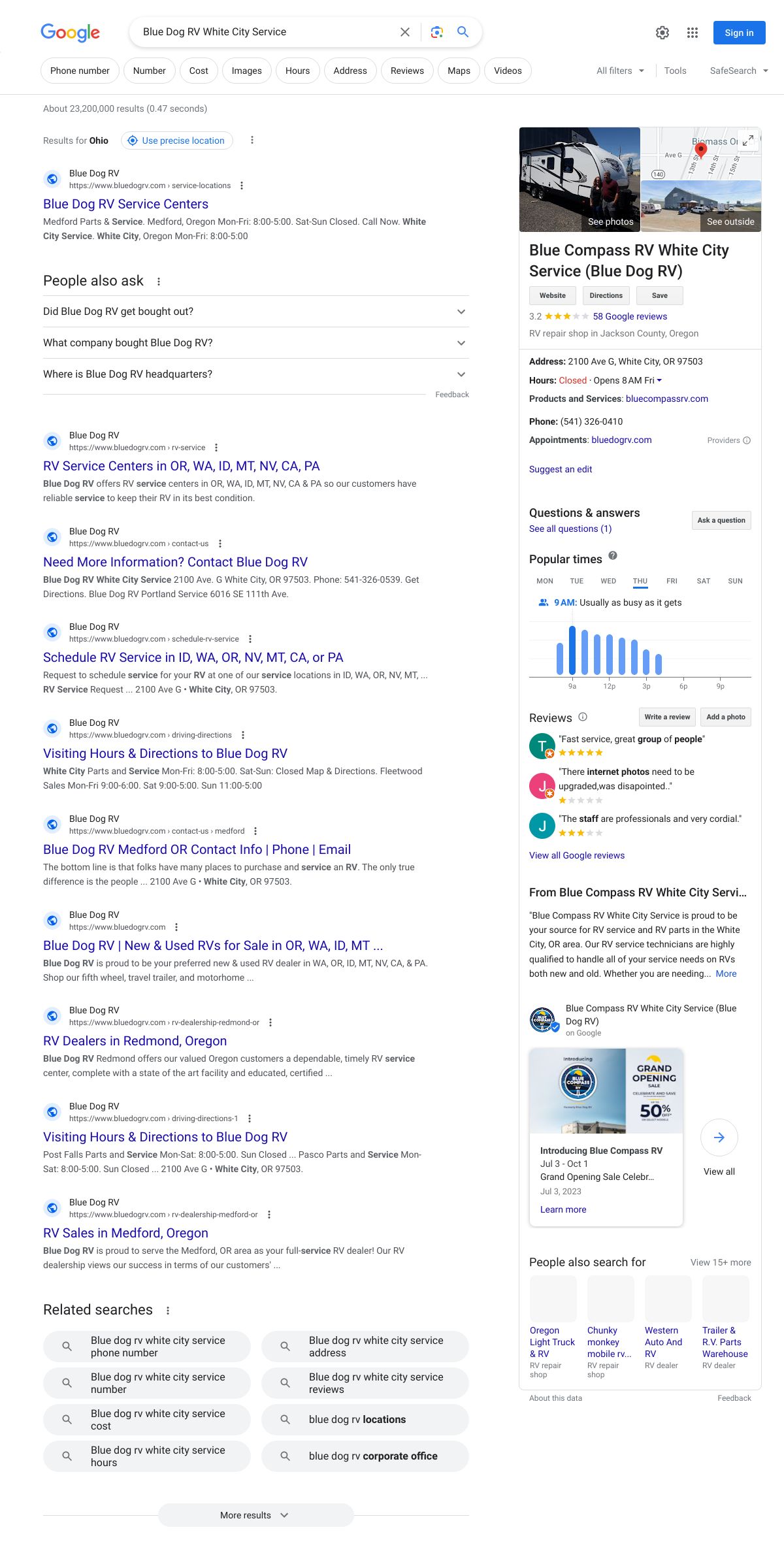 blue dog rv white city service