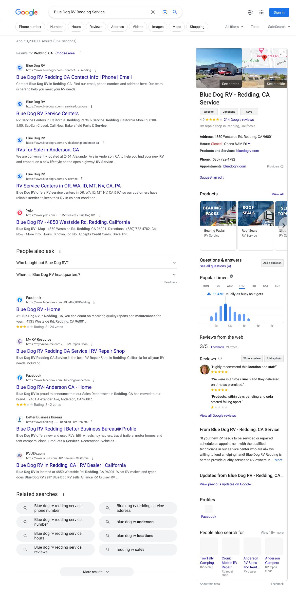 blue dog rv redding service