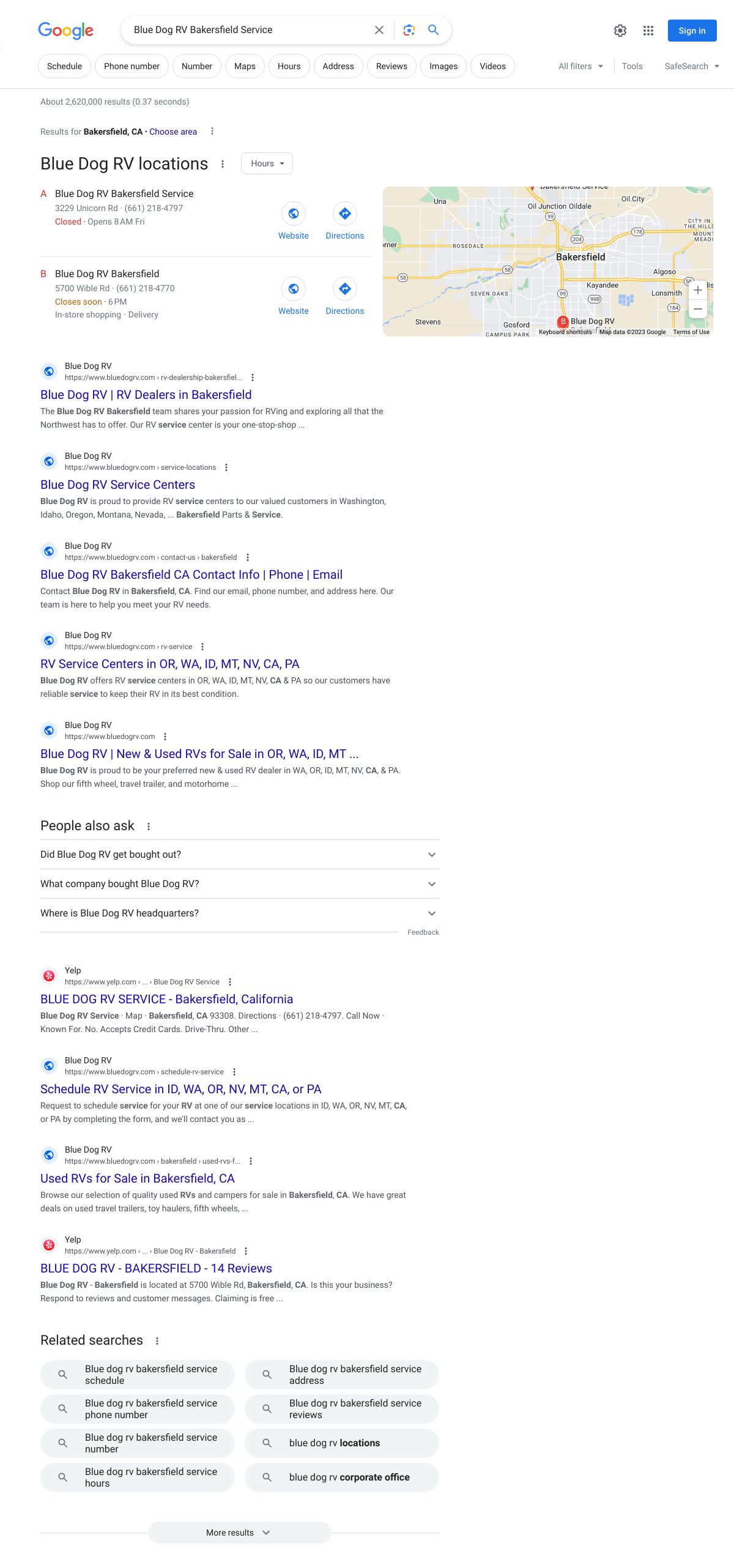 blue dog rv bakersfield service