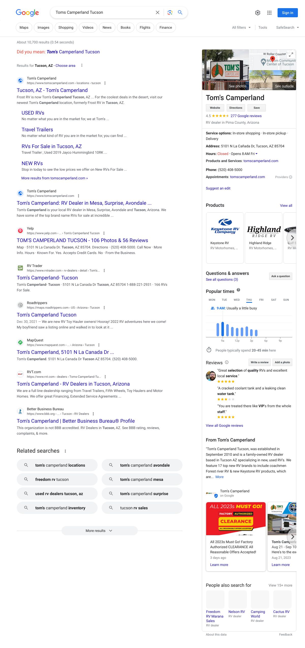 toms camperland tucson